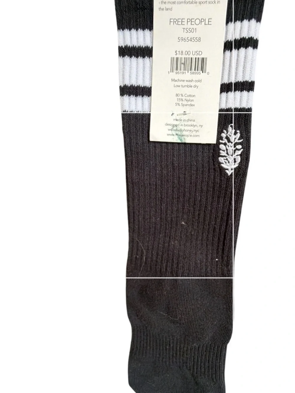 Free People Black Crew Athletic Socks with White Stripes